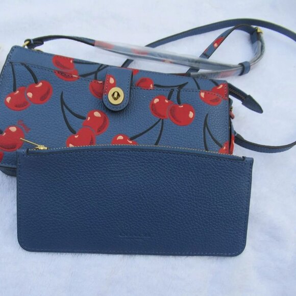 Coach Noa Pop Up Messenger Cherry Bag Leather Handbag Chambray Blue Red Purse NW main image 9